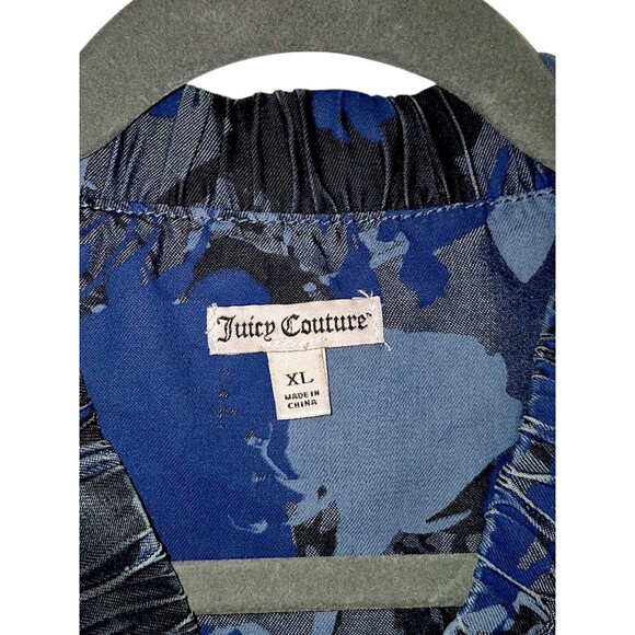 JUICY COUTURE BLUE FLORAL CAMO ZIP BOMBER Chambre LYOCELL JACKET SIZE XL - Picture 2 of 4